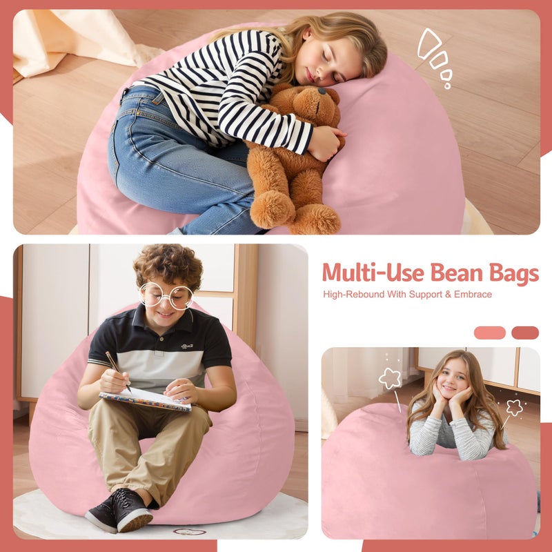 Homguava Bean Bag Chair: Bean Bags with Memory Foam Filled,Comfy Beanbag Chairs Round Bean Bag Sofa with Dutch Velvet Cover-2FT-28 x28 x22,Light Pink - Image 3