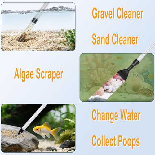 Carefree Fish Aquarium Gravel Cleaner 15~30In with 6Ft Water Hose Fish Tank Water Changer Sand Vacuum with Skimmer Net and Long Handle Sponge Brush Algae Scraper - Image 2