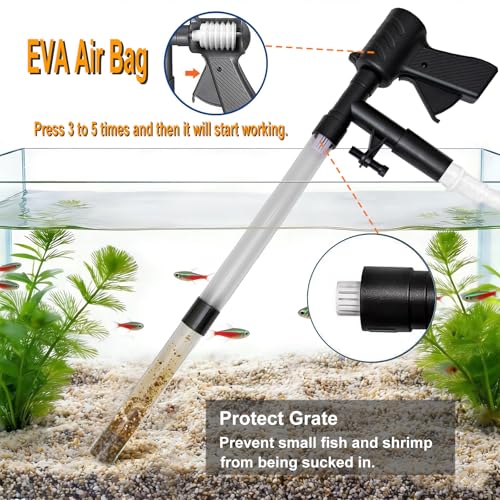 Carefree Fish Aquarium Gravel Cleaner 15~30In with 6Ft Water Hose Fish Tank Water Changer Sand Vacuum with Skimmer Net and Long Handle Sponge Brush Algae Scraper - Image 3