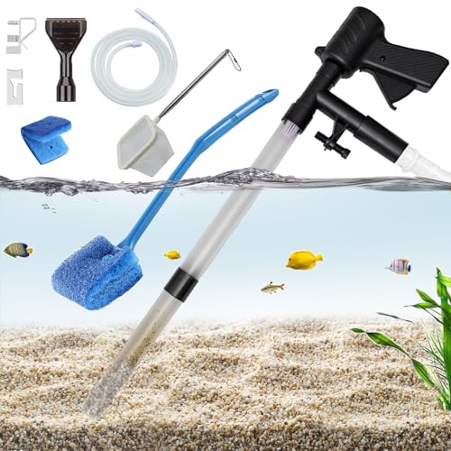 Carefree Fish Aquarium Gravel Cleaner 15~30In with 6Ft Water Hose Fish Tank Water Changer Sand Vacuum with Skimmer Net and Long Handle Sponge Brush Algae Scraper - Image 1