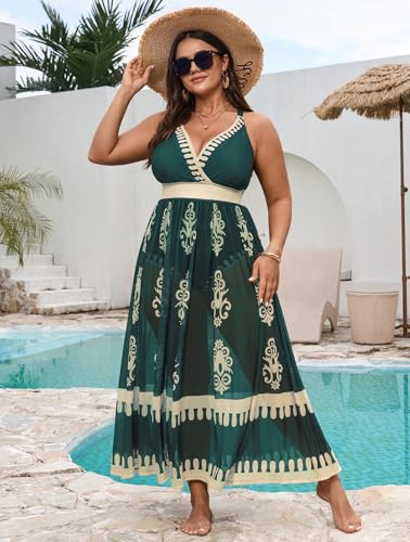 SCOMCHIC Womens Plus Size One Piece Swimsuit Tummy Control Bathing Suit Floral Prints Curvy Mesh Swim Skirt - Image 4