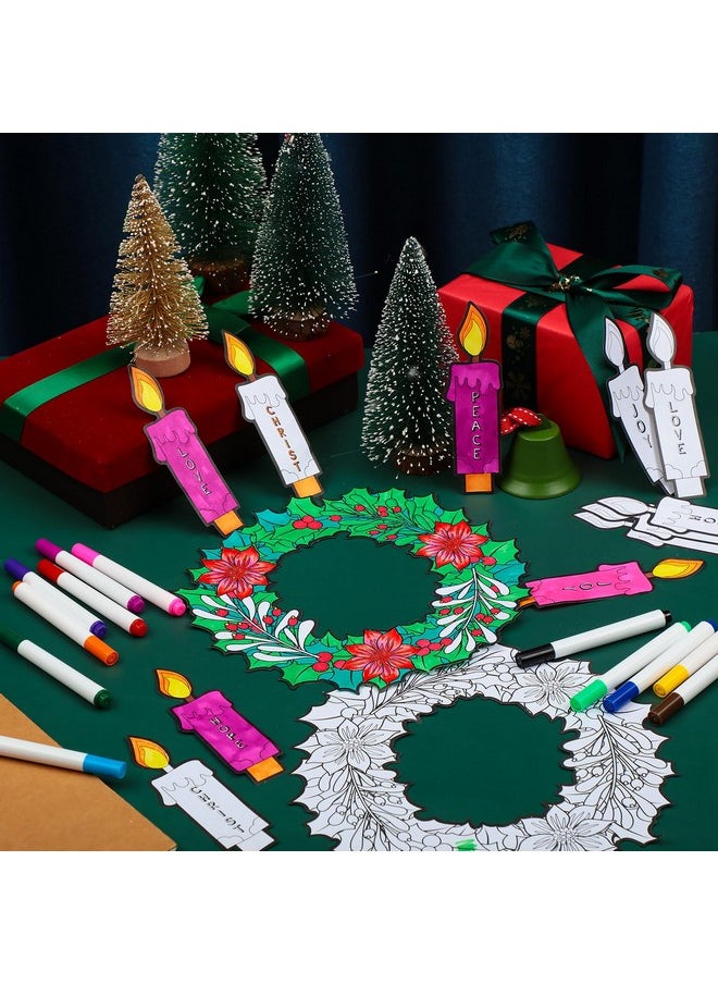 Zhanmai 24 Sets Christmas Advent Wreath Craft Kit For Kid With 12 Colored Markers Color Your Own Advent Wreath Candle Craft Kit With Word Love Joy Christ Peace Hope For Fun Home School Church Activity  - Image 3