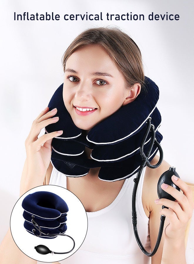 Bukela Neck Pillow Travel pillow Neck 3 Tube Inflatable Cervical Neck Traction Device Adjustable Air Inflation Neck Traction – Portable Cervical Support Device with Pump - Image 1