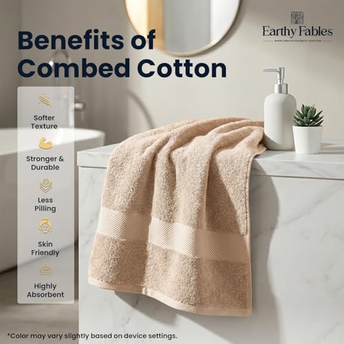 Earthy Fables Premium Bath Towel - 100% Combed Cotton, 600 GSM, Ultra Soft, Quick Dry and Highly Absorbent for Home, Travel and Acne-Prone Skin, 150 x 70 cm, Beige - Image 5