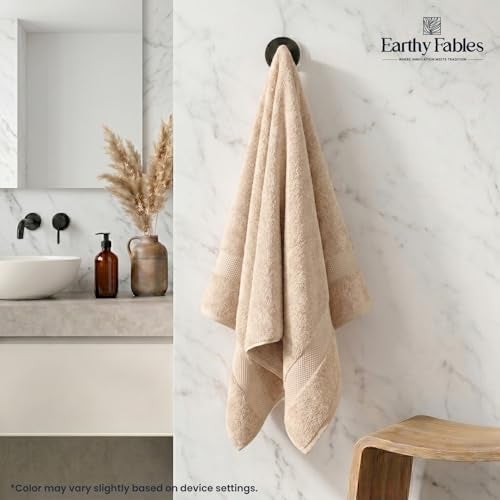 Earthy Fables Premium Bath Towel - 100% Combed Cotton, 600 GSM, Ultra Soft, Quick Dry and Highly Absorbent for Home, Travel and Acne-Prone Skin, 150 x 70 cm, Beige - Image 2