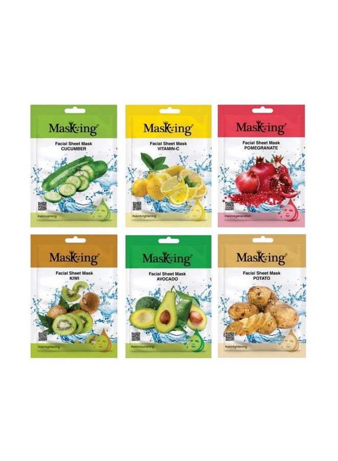 MasKing Beauty Cucumber, Vitamin-C, Pomegranate, Kiwi, Avocado & Potato extract Facial sheet mask for glowing and hydrating, daily Skin care, combo pack of 6 - Image 1