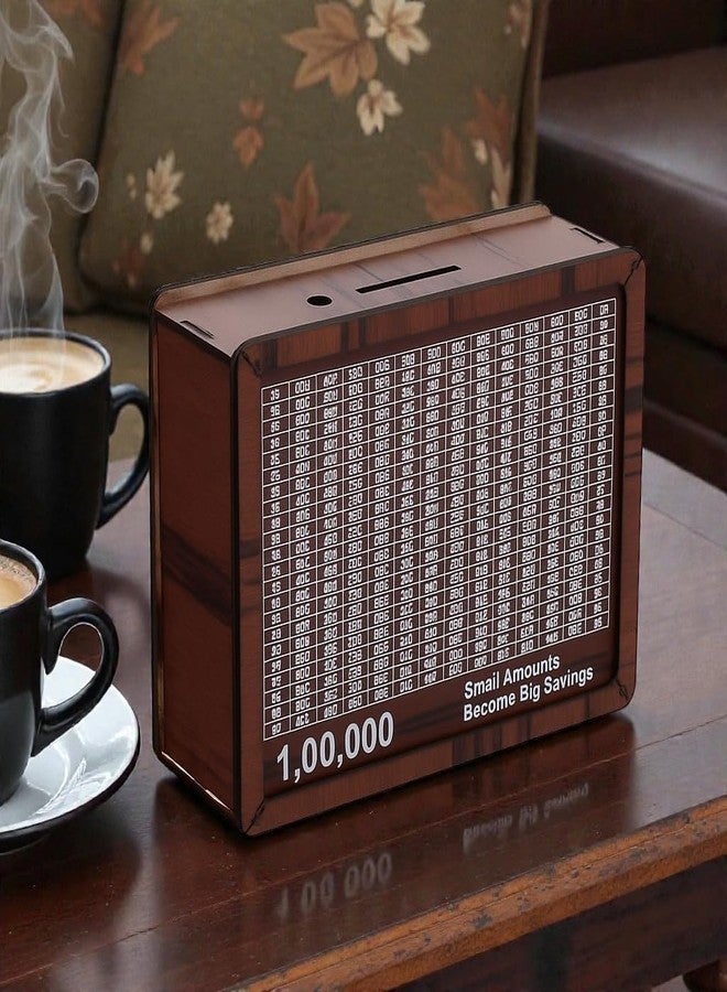 Pilloze Savings Bank Box, Brown Wood Finish, 1,00,000 Goal Tracker, Money Saving Challenge Chart - Image 2