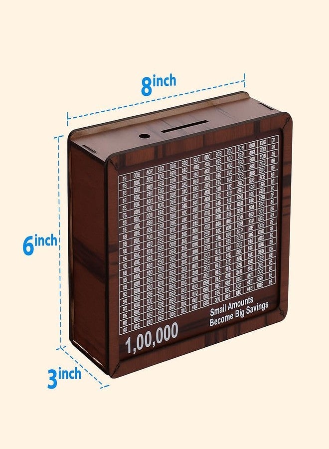 Pilloze Savings Bank Box, Brown Wood Finish, 1,00,000 Goal Tracker, Money Saving Challenge Chart - Image 5