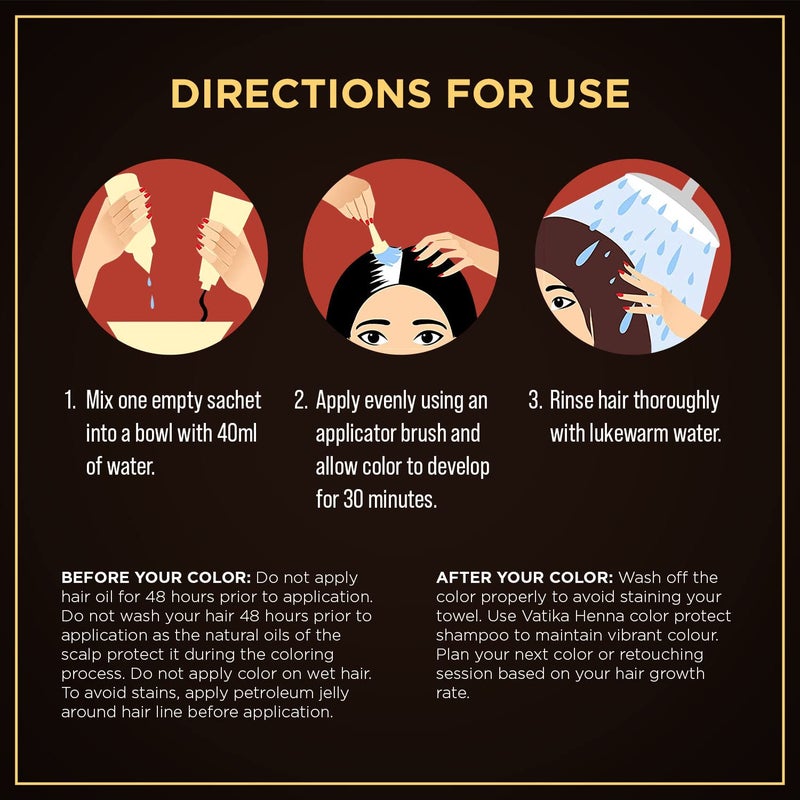 Vatika Naturals فاتكا ناتشورالز - صبغة شعر حناء بورجوندي وبلسم، تغطية 100% للشيب، 6 أكياس (2.11 أونصة لكل منها)، خالية من الأمونيا، شبه دائمة، للشعر العادي، مناسبة للشعر الرمادي - Image 3