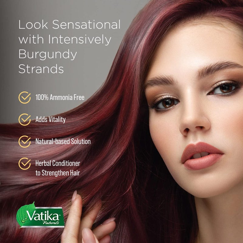 Vatika Naturals فاتكا ناتشورالز - صبغة شعر حناء بورجوندي وبلسم، تغطية 100% للشيب، 6 أكياس (2.11 أونصة لكل منها)، خالية من الأمونيا، شبه دائمة، للشعر العادي، مناسبة للشعر الرمادي - Image 4