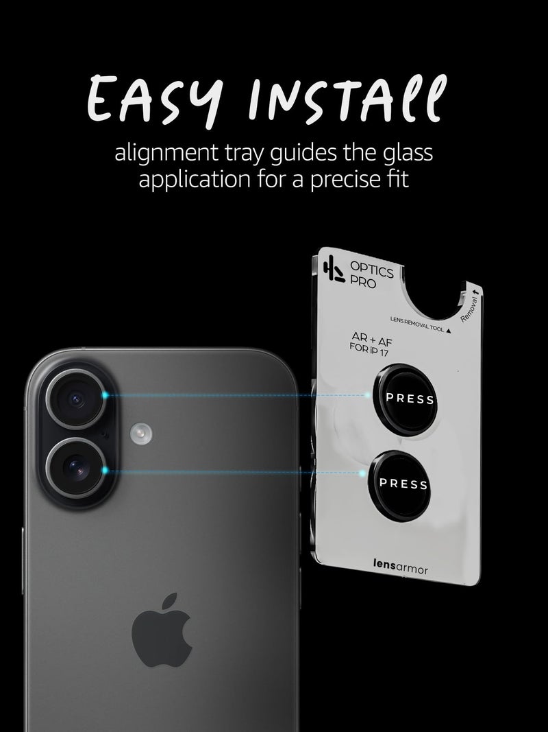 Lensarmor Compatible with iPhone 17 Camera Lens Protector Black (2-Pack) – 9H Tempered Glass, Military-Grade Anti-Scratch, Case-Friendly, Easy Install Frame - Image 4