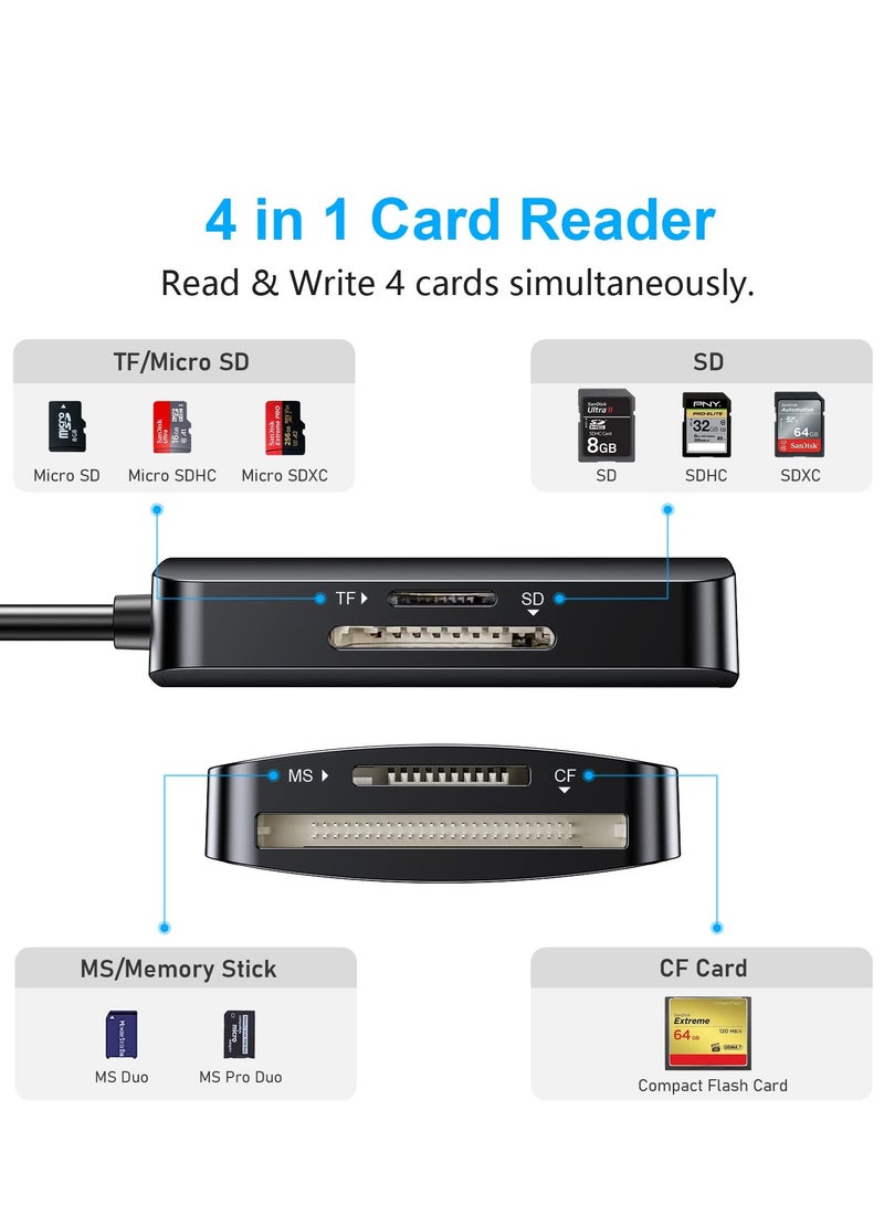SYOSI ​SYOSI SD Card Reader, 4 in 1 Dual Connector USB C & USB 3.0 Card Reader Adapter, 4 Cards Simultaneously Memory Card Adapter for SD/SDHC/SDXC/Micro SD, etc, Compatible with Windows OS - Image 3