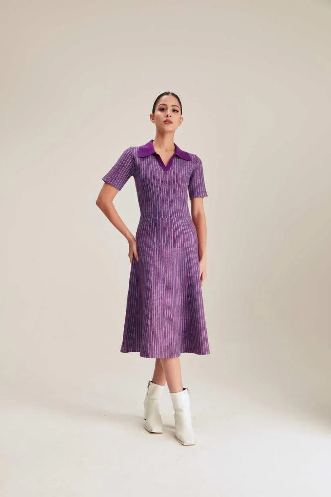 Tenda Knitted Dress with a Square Pattern Multicolor