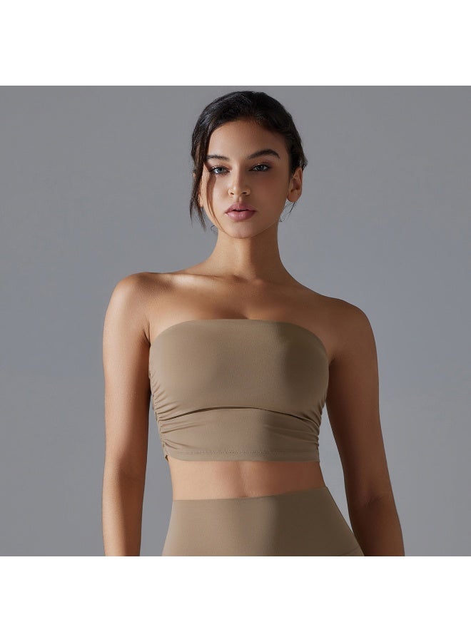 Solid-Color Ruched Yoga Bandeau Top - Slim-Fit Non-Slip Sports Bra for Workouts - Image 1