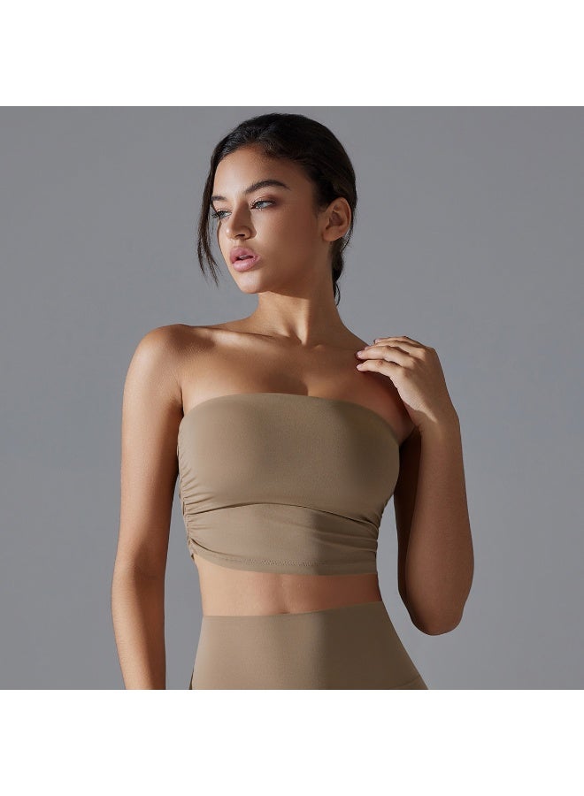 Solid-Color Ruched Yoga Bandeau Top - Slim-Fit Non-Slip Sports Bra for Workouts - Image 2