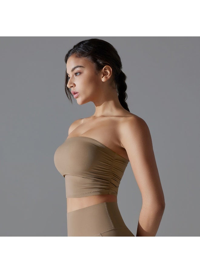 Solid-Color Ruched Yoga Bandeau Top - Slim-Fit Non-Slip Sports Bra for Workouts - Image 5