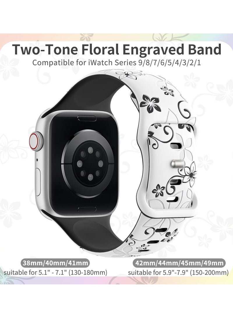DKNG Flower Strap Compatible Apple Watch Series11 10 Strap 42mm/44mm/45mm/49mm Women's Cute Flower iWatch Strap for iWatch Series SE/Ultra 10 9 8 7 6 5 4 3 2 1 Series11 10 White/Black - Image 2