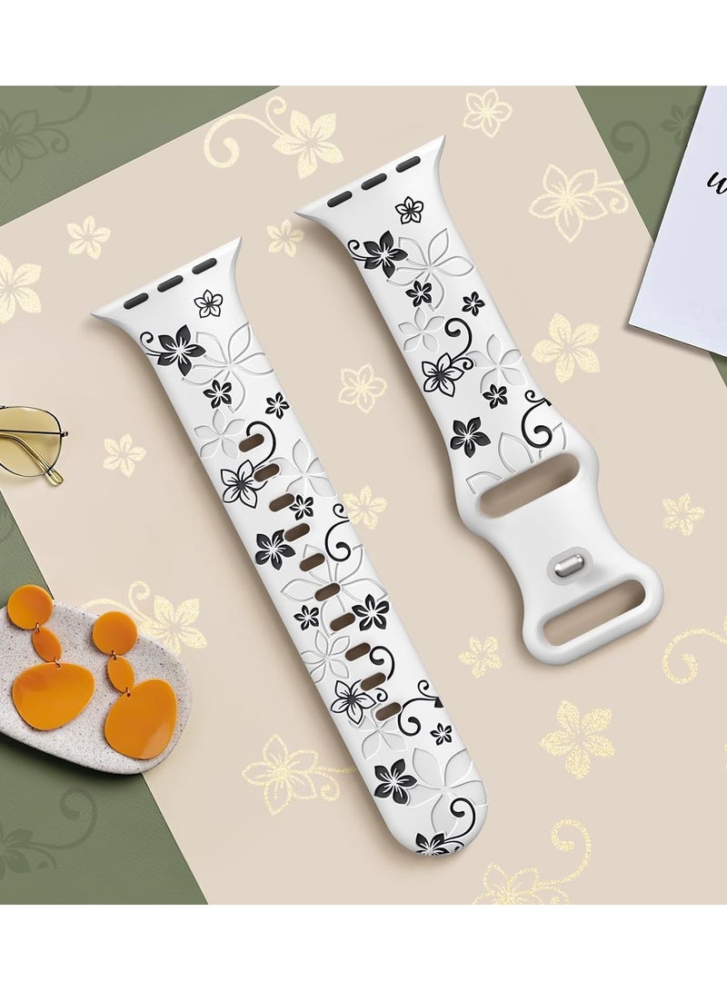 DKNG Flower Strap Compatible Apple Watch Series11 10 Strap 42mm/44mm/45mm/49mm Women's Cute Flower iWatch Strap for iWatch Series SE/Ultra 10 9 8 7 6 5 4 3 2 1 Series11 10 White/Black - Image 3