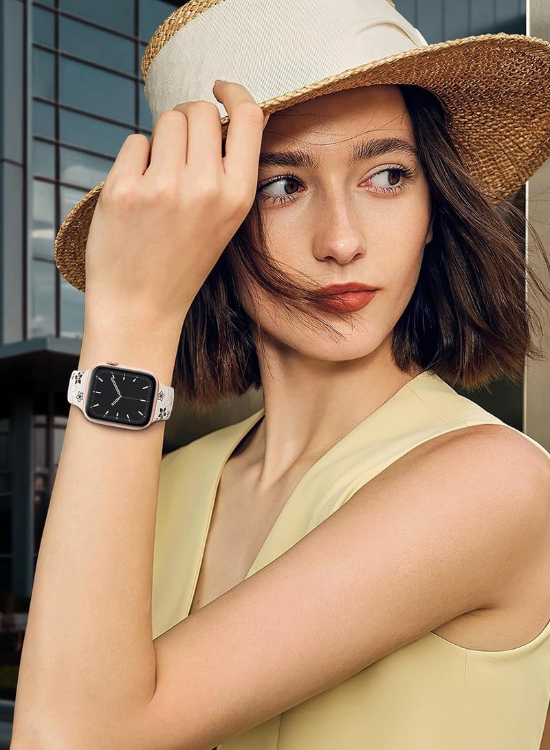 DKNG Flower Strap Compatible Apple Watch Series11 10 Strap 42mm/44mm/45mm/49mm Women's Cute Flower iWatch Strap for iWatch Series SE/Ultra 10 9 8 7 6 5 4 3 2 1 Series11 10 White/Black - Image 5