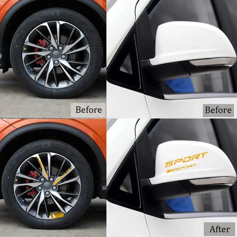 Pincuttee 14pcs Car Decal Stickers,Wheel Rim Decal Sticker,Sport Logo Reflective Stickers,Sport Emblem Car Rear Bumper Sticker,Rear Mirror Decals for All Vehicles(Yellow,14PCS) - Image 5