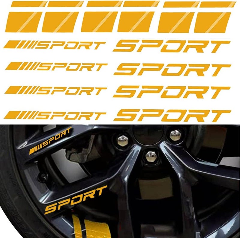 Pincuttee 14pcs Car Decal Stickers,Wheel Rim Decal Sticker,Sport Logo Reflective Stickers,Sport Emblem Car Rear Bumper Sticker,Rear Mirror Decals for All Vehicles(Yellow,14PCS) - Image 1