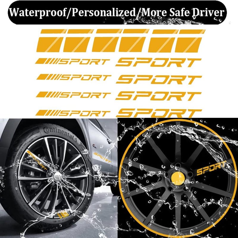 Pincuttee 14pcs Car Decal Stickers,Wheel Rim Decal Sticker,Sport Logo Reflective Stickers,Sport Emblem Car Rear Bumper Sticker,Rear Mirror Decals for All Vehicles(Yellow,14PCS) - Image 3