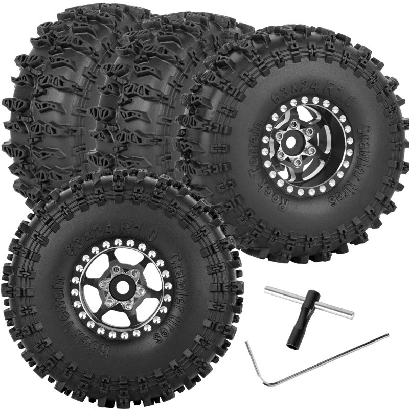 hopsupRC RC 10in Beadlock RC Truck Tires Wheels Tires for 118 124 Trx4m SCX24 RC CrawlerAluminum 10in Beadlock Wheel Rim10in Tires TyresBlack4PCS - Image 3