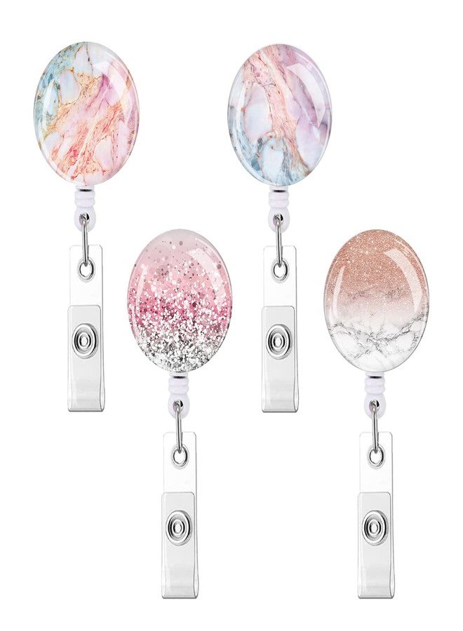 Anffilona Retractable ID Badge Holder Nurse Badge Reels with Clip Name Card Holders for Office Worker Doctor Nurse (Marble 4-1) - Image 1