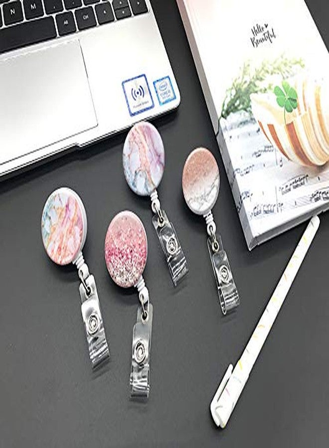 Anffilona Retractable ID Badge Holder Nurse Badge Reels with Clip Name Card Holders for Office Worker Doctor Nurse (Marble 4-1) - Image 2