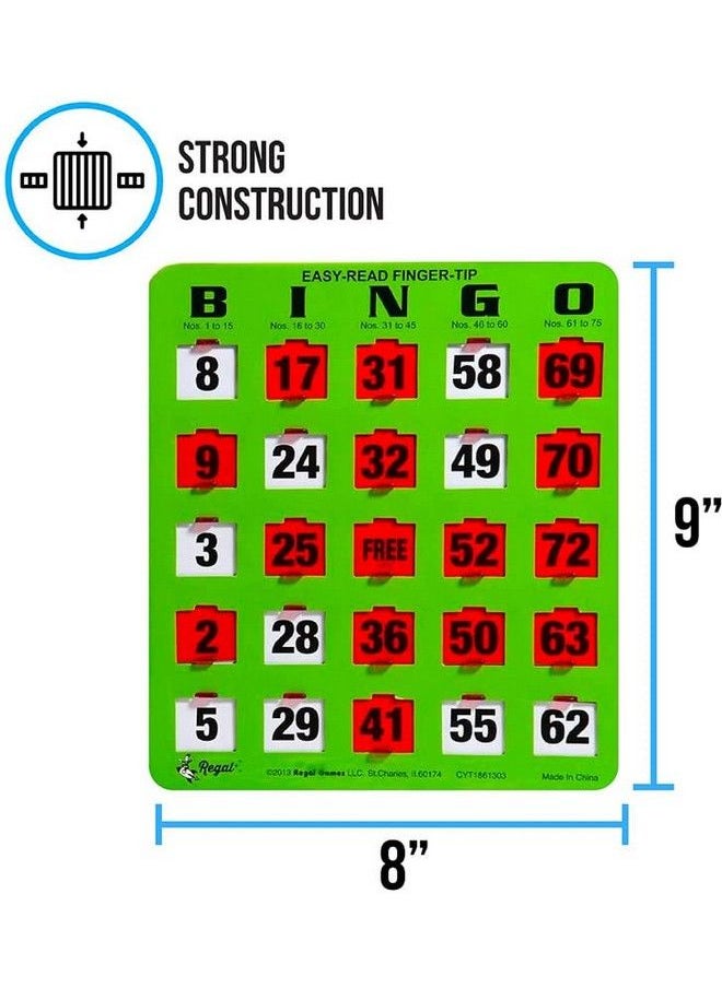 Regal Games - Shutter Slide Bingo Cards Only 8” X 9” 5 Ply Green Cardstock Easy To Read Red Sliding Windows 25 Pack Perfect For Large Groups Bulk Purchasing Non Repeating Set - Image 1