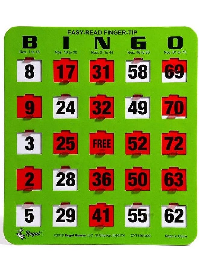 Regal Games - Shutter Slide Bingo Cards Only 8” X 9” 5 Ply Green Cardstock Easy To Read Red Sliding Windows 25 Pack Perfect For Large Groups Bulk Purchasing Non Repeating Set - Image 1