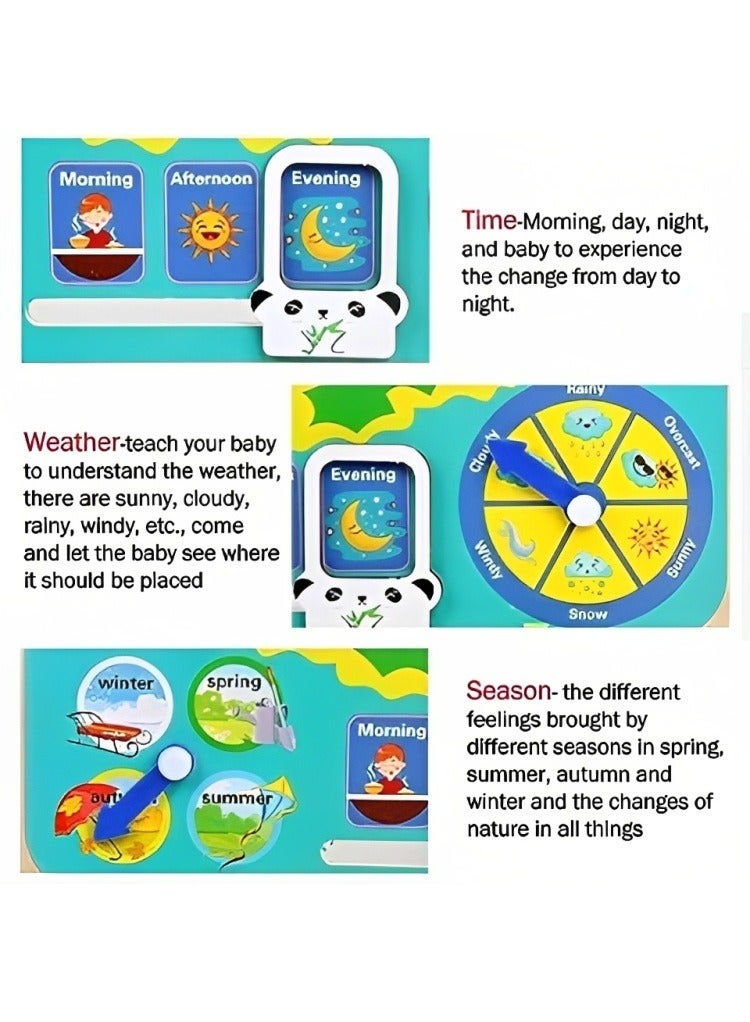 Wooden Learning Calendar Clock Toys Kids, Multifunctional Wooden Frog Design, Teaching Clock Calendar, Weather, Season, Time, Week Telling Preschool Educational Fun Calendar Clock  - Image 4