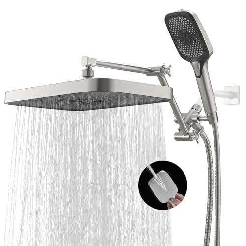 Jcrob High Pressure Wide Rain Shower Head with Handheld Spray Combo, 14 Inch Rainfall Shower Heads with Adjustable Extention Arm, Dual Waterfall Showerhead with 3-Way Diverter(Brushed Nickel) - Image 1