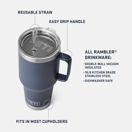 YETI Rambler 35 oz Tumbler with Handle and Straw Lid, Travel Mug Water Tumbler, Vacuum Insulated Cup with Handle, Stainless Steel, Black Forest Green - Image 3