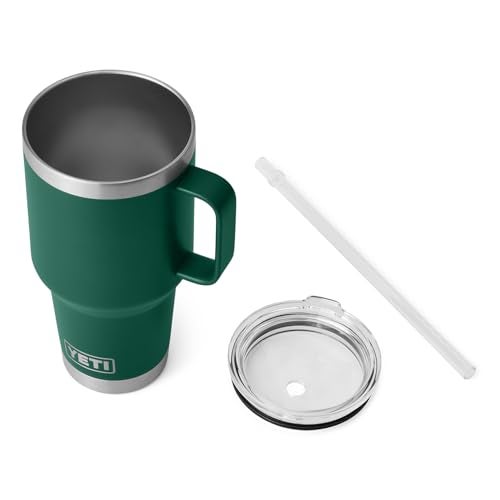 YETI Rambler 35 oz Tumbler with Handle and Straw Lid, Travel Mug Water Tumbler, Vacuum Insulated Cup with Handle, Stainless Steel, Black Forest Green - Image 4