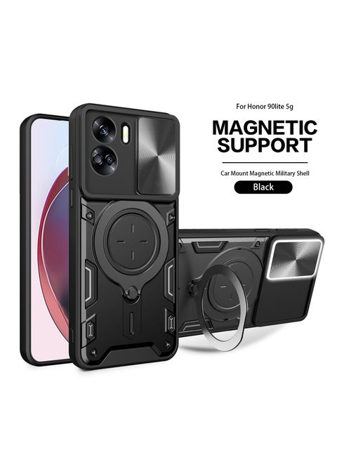 Shockproof Phone Case Cover with Ring Stand for Huawei Honor 90 Lite 5G Black
