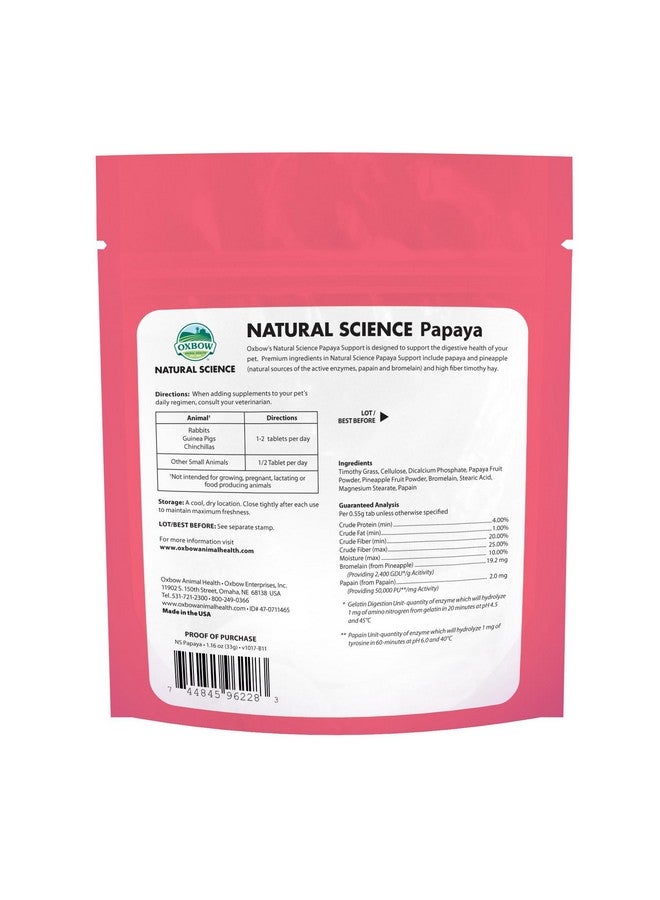 أوكسبو مكمل غذائي غني بالألياف لدعم صحة الحيوانات من أوكسبو للأرانب وخنازير غينيا، مصنوع من تبن تيموثي، يحتوي على البابايا والأناناس والباباين والبروميلين، صنع في الولايات المتحدة الأمريكية، كيس 1.16 أونصة - Image 2
