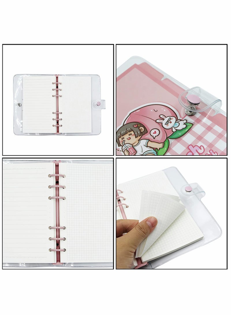 SOLARAE A6 Binder Cover Notebook, Soft PVC Cute Cartoon Refillable 6 Ring Loose Leaf Round Personal Journal with Insert Paper, Pocket, Snap Button Closure - Image 3