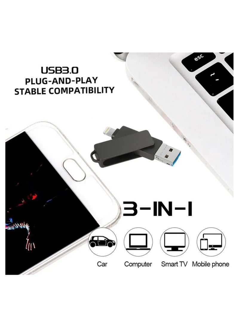 Generic 2TB USB Metal Flash Drive 3.0 for Iphone 4 in 1 Flash Drive OTG Type A USB + Lightning + Micro USB for Android Devices, PC's, Computers, Cars, Laptops (Black)  - Image 4