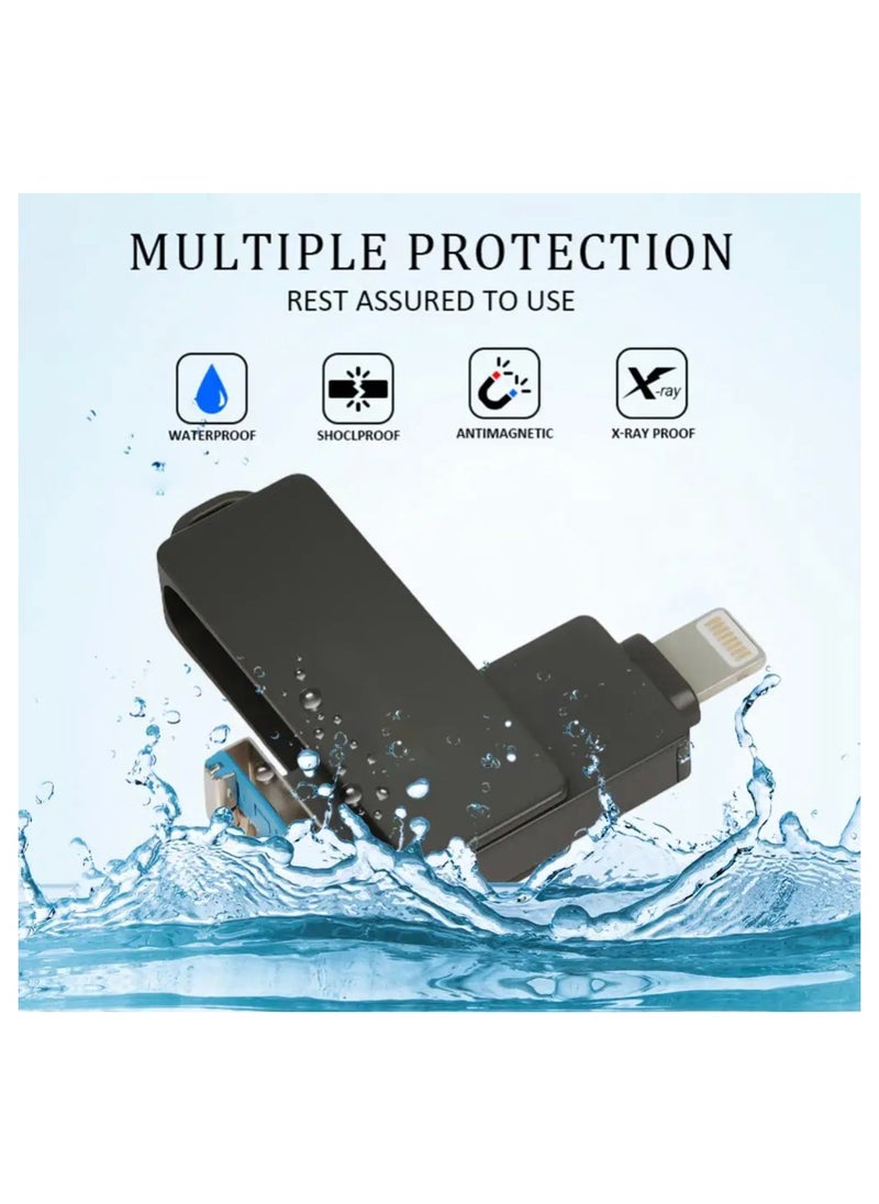 Generic 2TB USB Metal Flash Drive 3.0 for Iphone 4 in 1 Flash Drive OTG Type A USB + Lightning + Micro USB for Android Devices, PC's, Computers, Cars, Laptops (Black)  - Image 3
