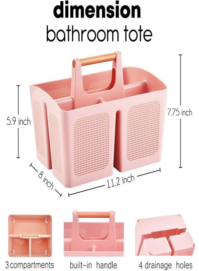 ALINK Portable Shower Caddy Basket with Compartments, Plastic Divided Cleaning Caddy Organizer Storage Tote with Handle for Bathroom, College, Dorm Room Essentials, Pink - Image 2