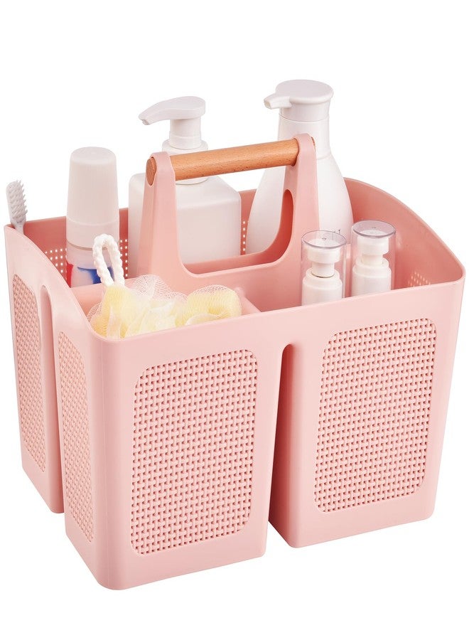 ALINK Portable Shower Caddy Basket with Compartments, Plastic Divided Cleaning Caddy Organizer Storage Tote with Handle for Bathroom, College, Dorm Room Essentials, Pink - Image 1
