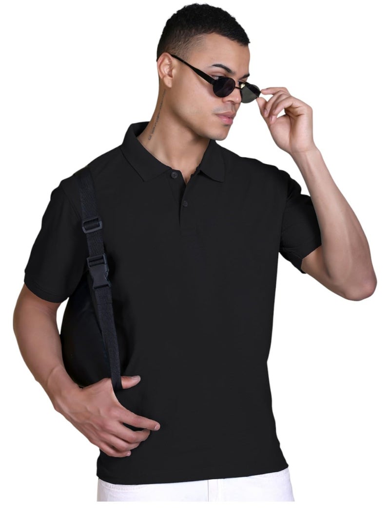 FYLTR Men's Solid Polo | Regular Fit | Casual Polo Shirts for Men | Black | M - Image 1