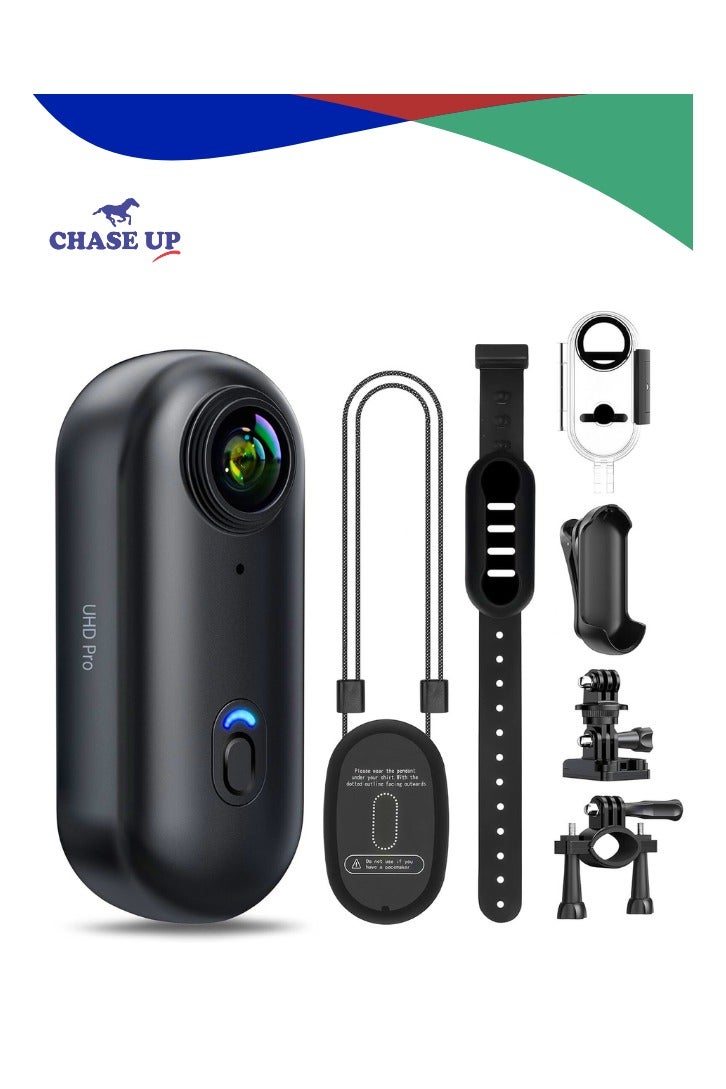 Chase Up 4k Action Camera,Mini Vlogging Camera,Small Body Camera with IPX7 Waterproof,Underwater Camcorder,Hands-Free POV Recording, Helmet Cam for Cycling, Motorcycle(32G Card) - Image 1