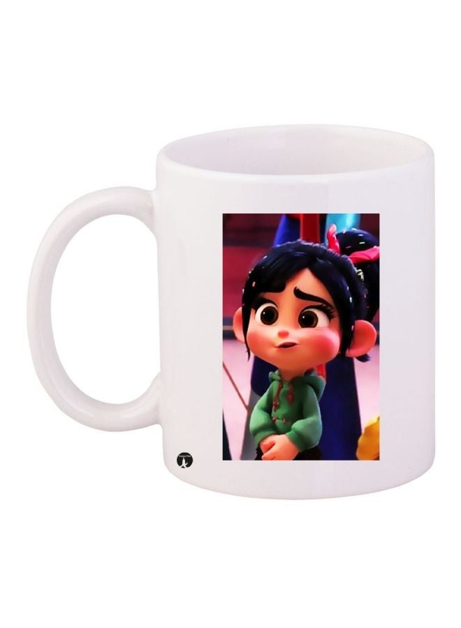 RYN Cartoon Girl Printed Coffee Mug White/Blue/Beige 11ounce