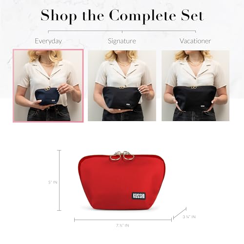 KUSSHI Washable Travel Makeup Bag for Purse (Everyday, Candy Apple Red/Pink) - Image 5