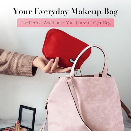 KUSSHI Washable Travel Makeup Bag for Purse (Everyday, Candy Apple Red/Pink) - Image 4