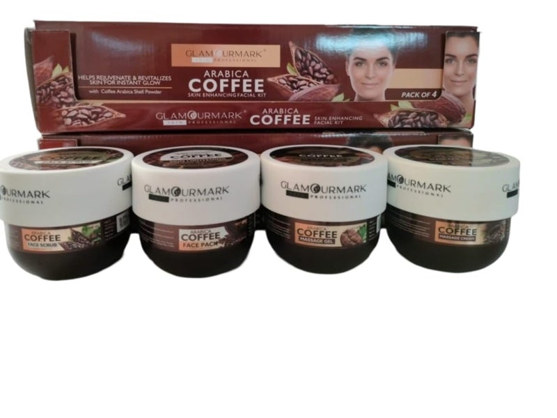 Generic Coffee Facial Kit Awaken the Skin Nourishes Deeply Facial Scrub Massage Cream Massage Gel Face Pack Coffee Facial Kit for Women Men No Paraben 400 g Pack of 4  - Image 1