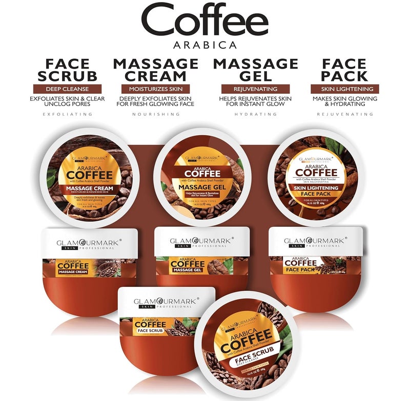 Generic Coffee Facial Kit Awaken the Skin Nourishes Deeply Facial Scrub Massage Cream Massage Gel Face Pack Coffee Facial Kit for Women Men No Paraben 400 g Pack of 4  - Image 2