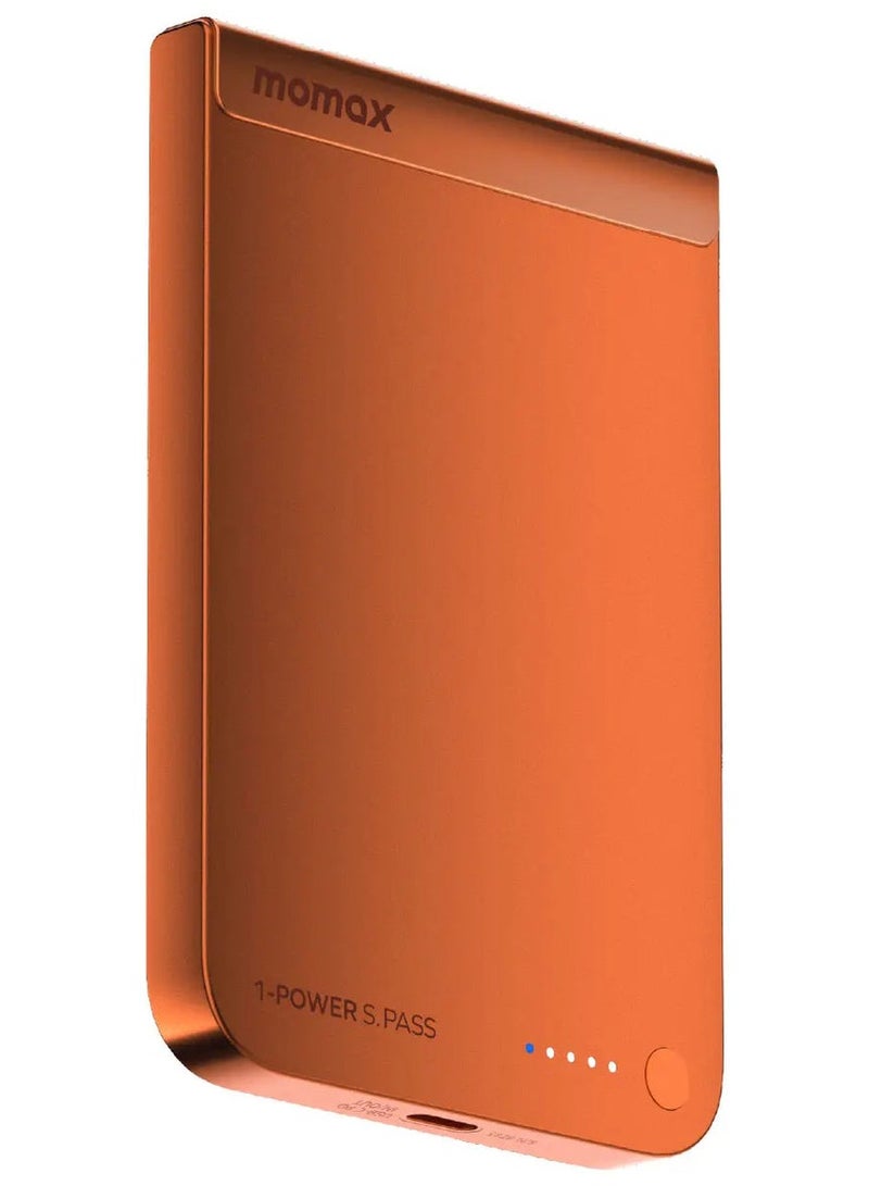 Momax 1-POWER S.PASS 5000mAh QI2 بنك طاقة لاسلكي مغناطيسي USB-C بقدرة إخراج تصل إلى 15W - برتقالي كوني - Image 2